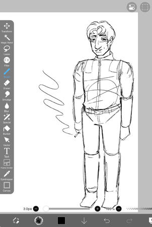 sketch of a full body of my oc Muir, which I refuse to finish but I need an example of a human full body